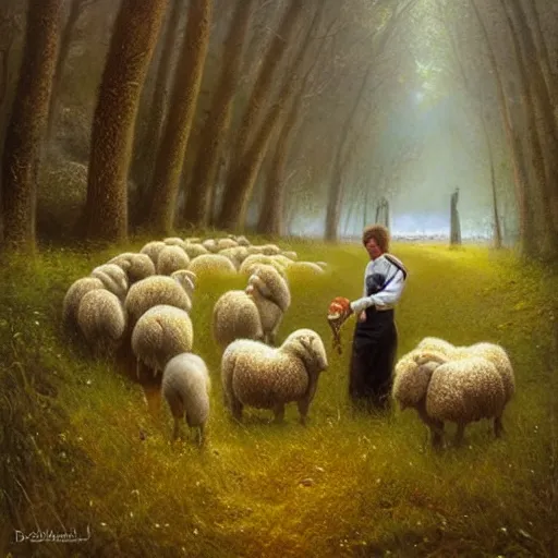 Prompt: Didier Raoult saves the sheep, realistic, detailed, cinematic light, art by catholic saints