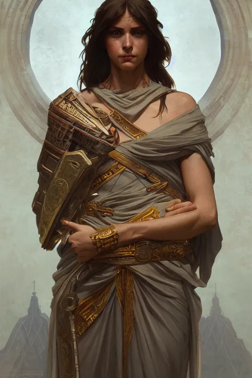 Image similar to ancient rome man, realistic portrait full body, symmetrical, highly detailed, digital painting, artstation, concept art, smooth, sharp focus, illustration, cinematic lighting, art by artgerm and greg rutkowski and alphonse mucha