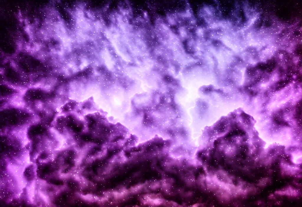 Prompt: purple color lighting storm with stormy sea close up of a pirate ship trippy nebula sky