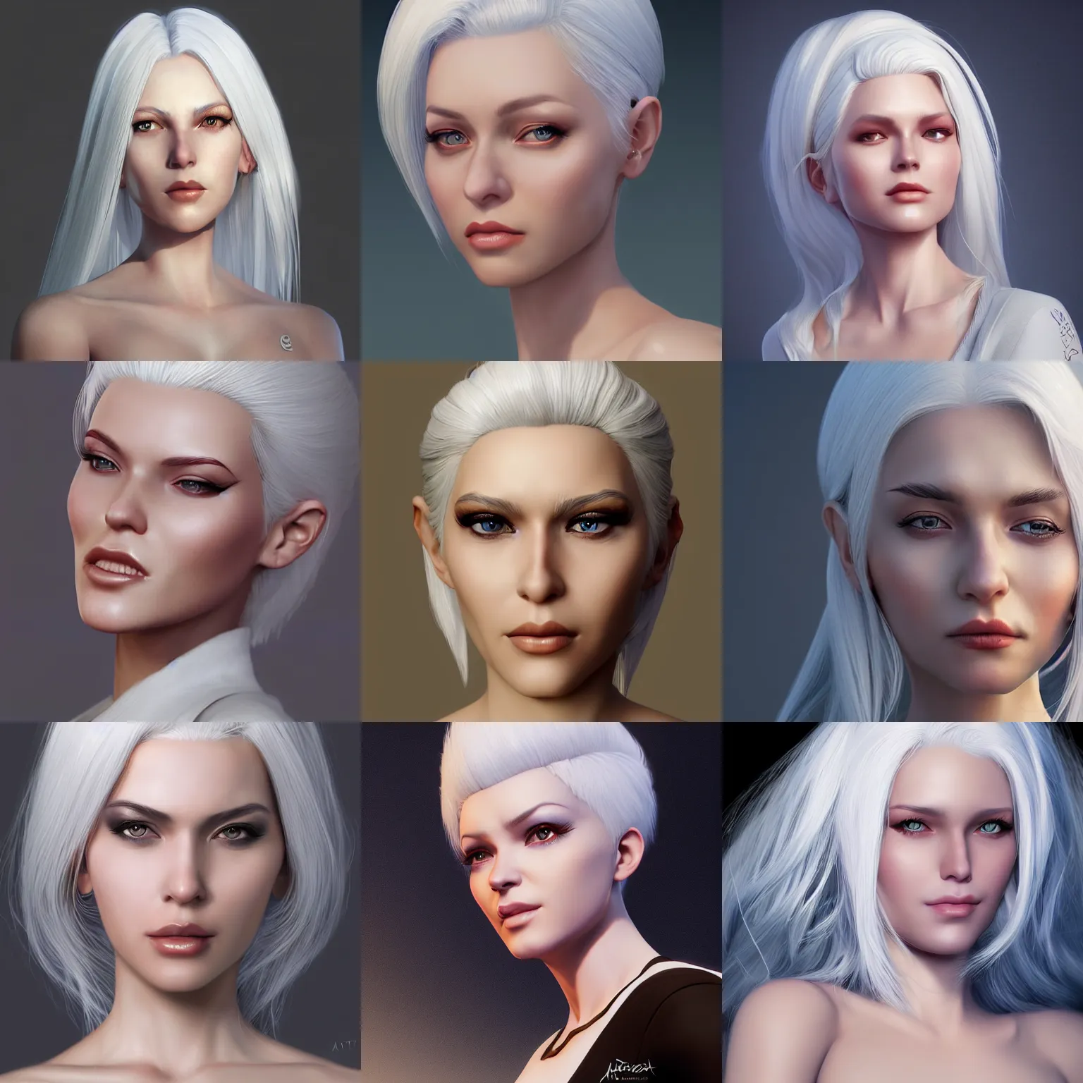 Prompt: a digital painting of a woman with white hair, a character portrait by artgerm, cgsociety, fantasy art, daz 3 d, unreal engine 5, ilya kuvshinov