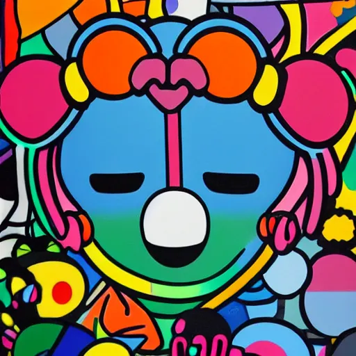 Image similar to kaws and murakami collaboration painting