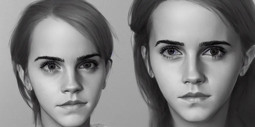 Image similar to “ poorly drawn portrait of emma watson by a tired irritated toddler, unreal engine, tending in artstation ”