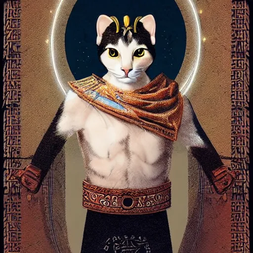 Image similar to illustration of the roman emperor augustus neko man half cat, character design, art station, epic, elegant, masterpiece of nico marlet