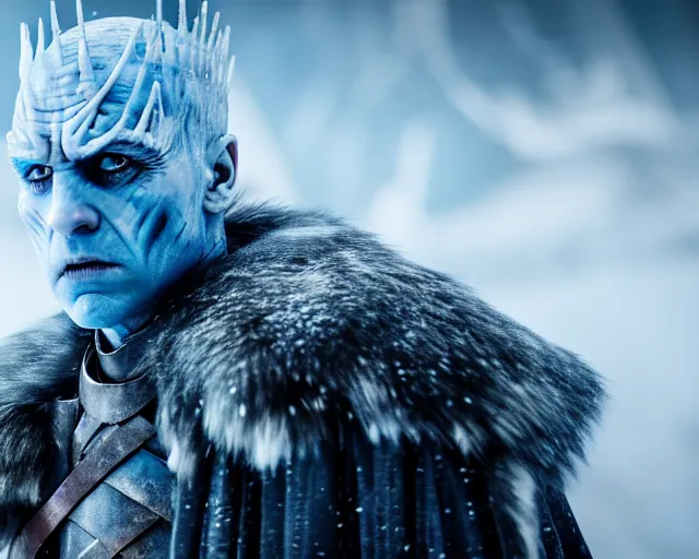 Prompt: clear ice block as night king in game of thrones, 4 k, epic, cinematic, focus, movie still, fantasy, extreme detail, atmospheric, dark colour, sharp focus