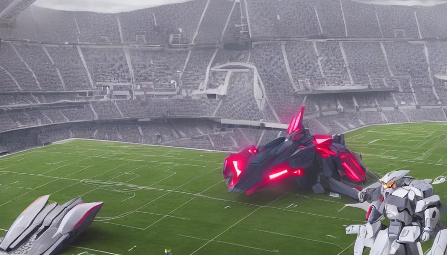 Prompt: a futuristic full stadium with a giant gundam on the field, establishing shot, unreal engine, hyper realism, realistic shading, cinematic composition, realistic render, octane render, detailed textures, photorealistic, ultrawide shot