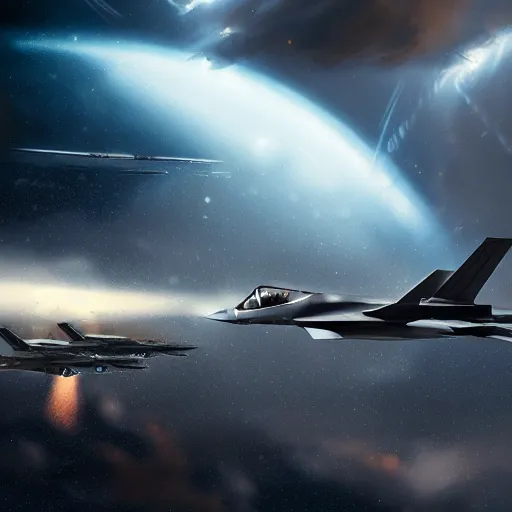 Image similar to f 3 5 jets in the storm clouds of jupiter, by cedric peyravernay, highly detailed, excellent composition, cinematic concept art, dramatic lighting, trending on artstation