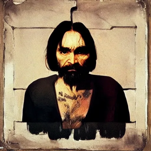 Image similar to “unflattering portrait of Charles Manson, by Norman Rockwell”