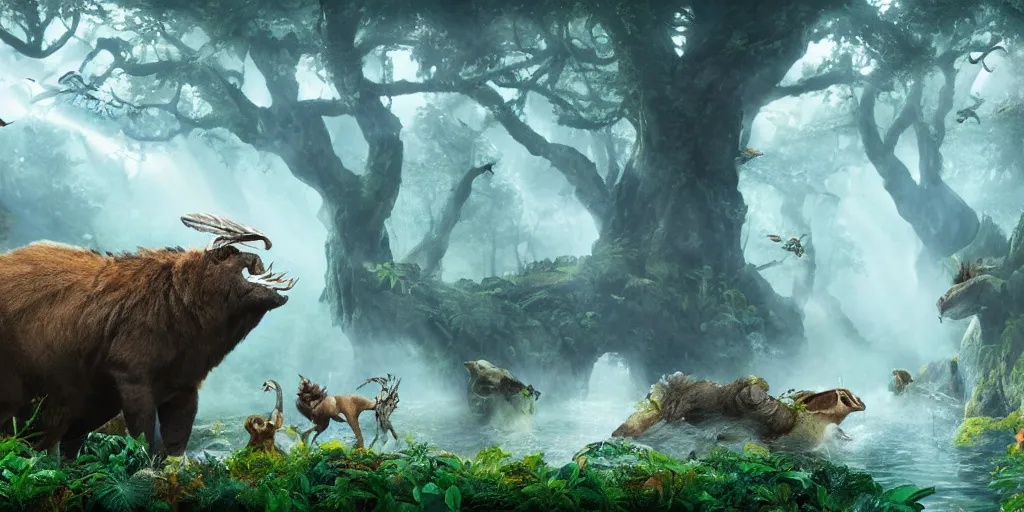 Prompt: a fauna animal design, lowbrow, 8 k, matte painting, fantasy, avatar movie