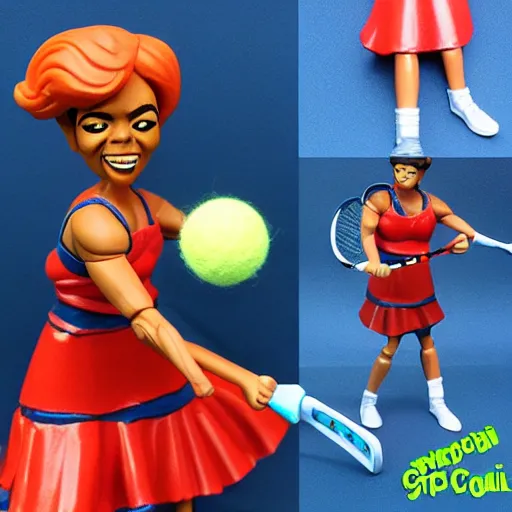 Prompt: maya angelou cosplay tennis player, stop motion vinyl action figure, plastic, toy, butcher billy style