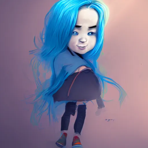 Image similar to little angry girl with blue hair by Sam Yang , 4k, digital art, concept art, trending on artstation-H 840