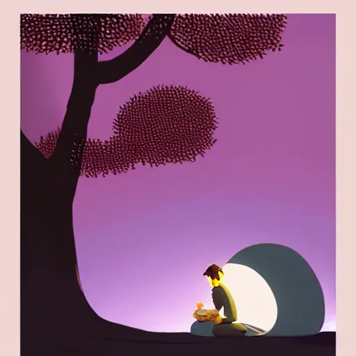 Prompt: Man sleeping under a sakura tree during a full moon by goro fujita, digital art