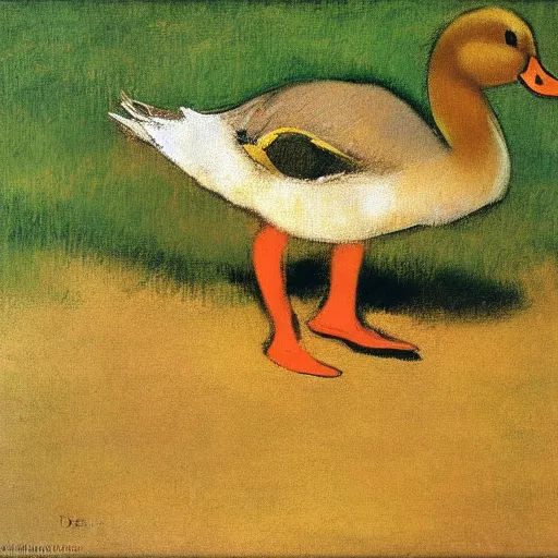 Prompt: a duck on the prowl oil painting edgar degas