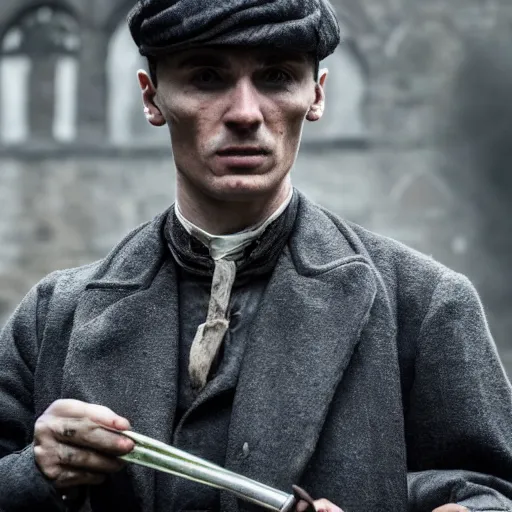Prompt: thomas shelby as a knight, fantasy, portrait shot, cinematic, sharp focus, extreme detail, lighting, epic