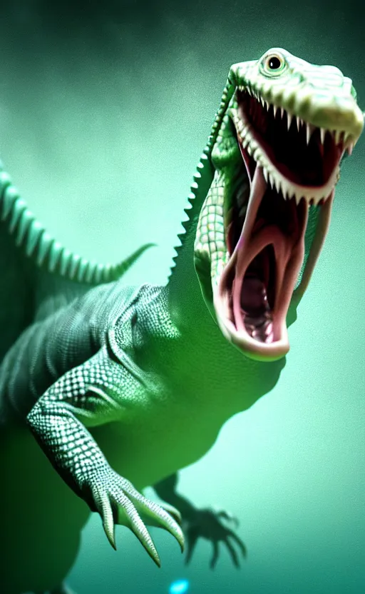 Prompt: humanoid lizard screaming, made of white translucent gelatin, under water, cinematic render, octane renderer