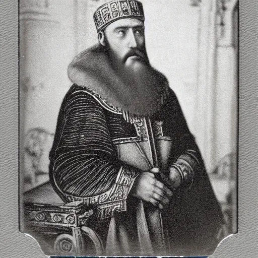 Prompt: portrait of Ivan the Terrible in his palace in Moscow wide angle, high detail, Polaroid , old photo width 768