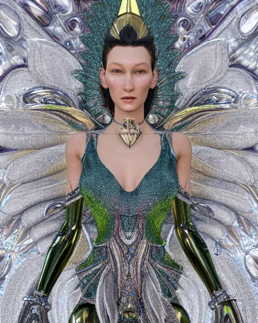 Image similar to a highly detailed metahuman 4 k close up render of an alien goddess bella hadid as goddess in iris van herpen dress schiaparelli in diamonds crystals swarovski and jewelry iridescent in style of alphonse mucha gustav klimt trending on artstation made in unreal engine 4