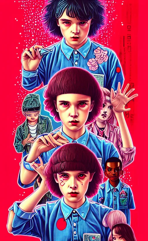 Image similar to kawaii lofi Stranger Things portrait by Tristan Eaton_Stanley Artgerm and Tom Bagshaw,