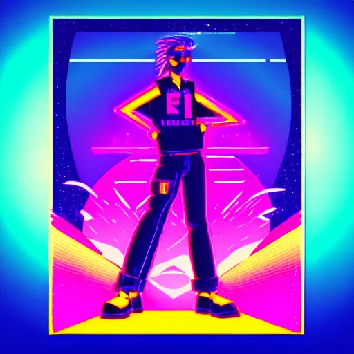 Image similar to epic retrowave art, trending on art station