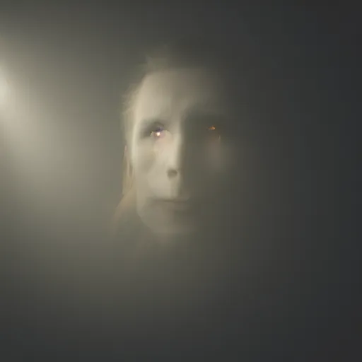 Image similar to a still of a scaryvampire face, studio lighting, 4 k, god rays through fog. cinematic