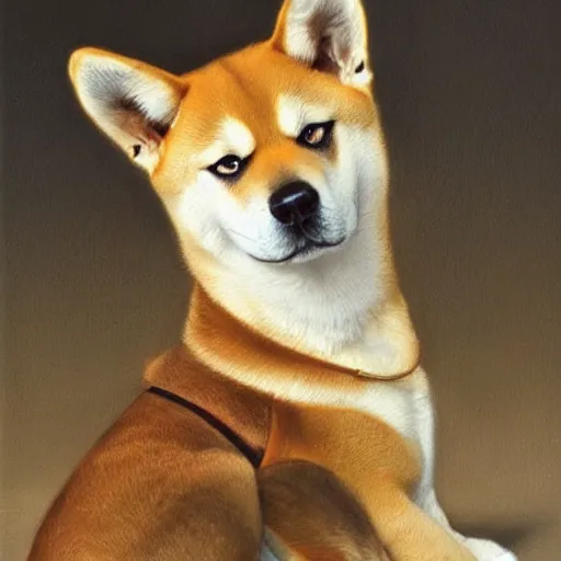 Image similar to Shiba Inu looking sad, portrait art by Donato Giancola and Bayard Wu, digital art, trending on artstation