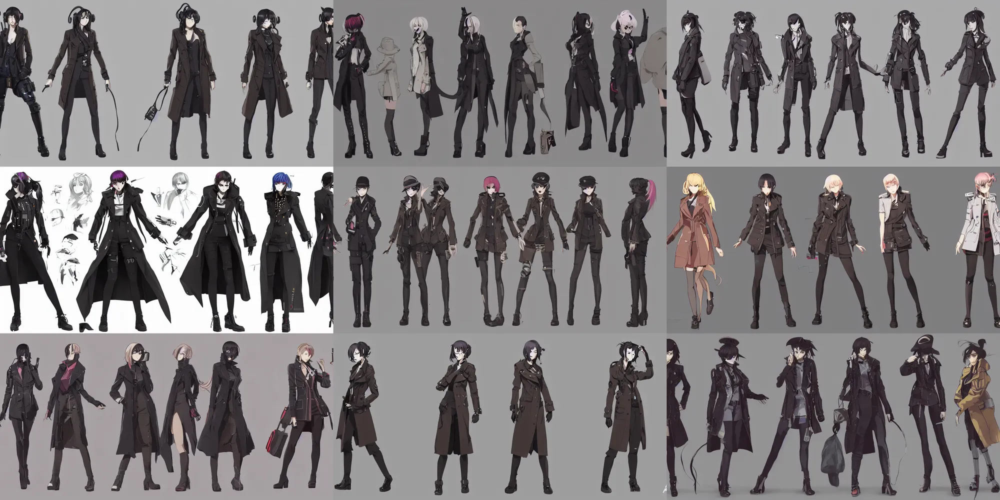 Prompt: full body cyberpunk detective wearing trench coat female character concepts by senior concept artist, in the anime film, featured on artstation, anime aesthetic