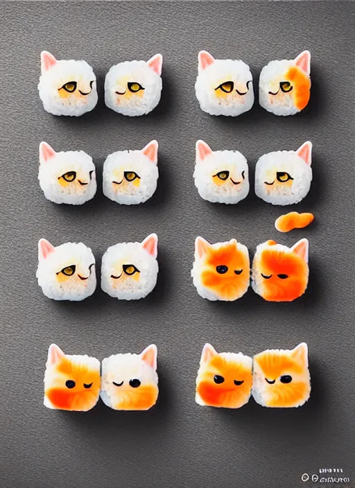 Image similar to clear photorealistic picture of adorable cats made out of sushi