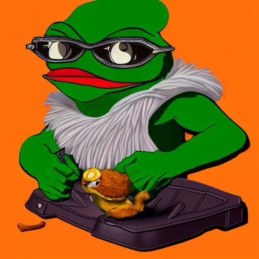 Image similar to portrait of strong pepe eats shit, concept art, trending on artstation, highly detailed, intricate, sharp focus, digital art, 8 k