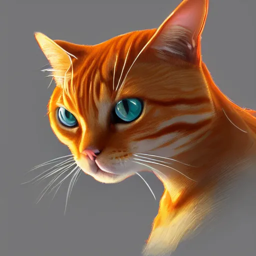 Image similar to an orange tabby cat with electronic parts attached, artstation, concept art, smooth, sharp focus, illustration, highly detailed