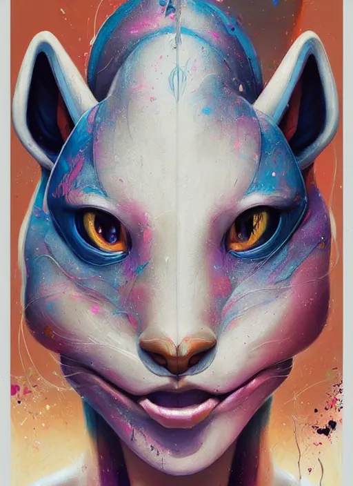 Image similar to beautiful portrait Mewtwo, by Tristan Eaton, Stanley Artgermm, Tom Bagshaw, Greg Rutkowski, Carne Griffiths. trending on DeviantArt, face enhance, hyper detailed, trending on Artstation, 8k, masterpiece, graffiti paint, fine detail, full of color, intricate detail, golden ratio illustration