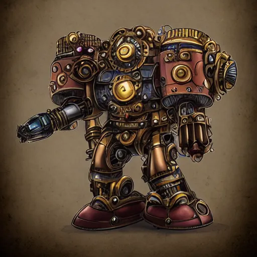 Image similar to steampunk Mecha dwarf deathroller, high quality, trending on art station