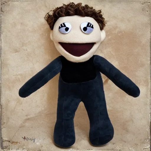 Image similar to mikky ekko as a muppet, plush doll, felt