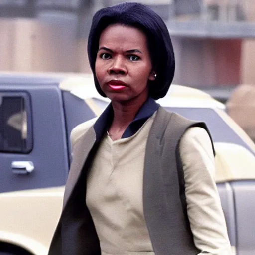 Image similar to young woman Condoleezza Rice in Star Wars, movie still, speed, cinematic Eastman 5384 film