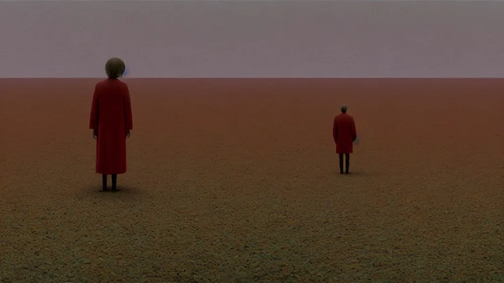Prompt: my dreams don't like my head, film still from the movie directed by Wes Anderson with art direction by Zdzisław Beksiński, wide lens