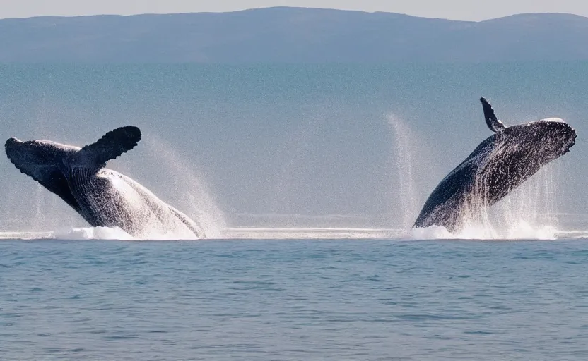 Image similar to whales jumping in sand dunes, photography