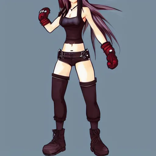 Image similar to concept art of tifa lockhart with extremely long hair