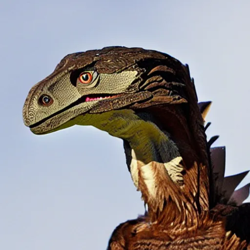 Prompt: cute velociraptor with feathers