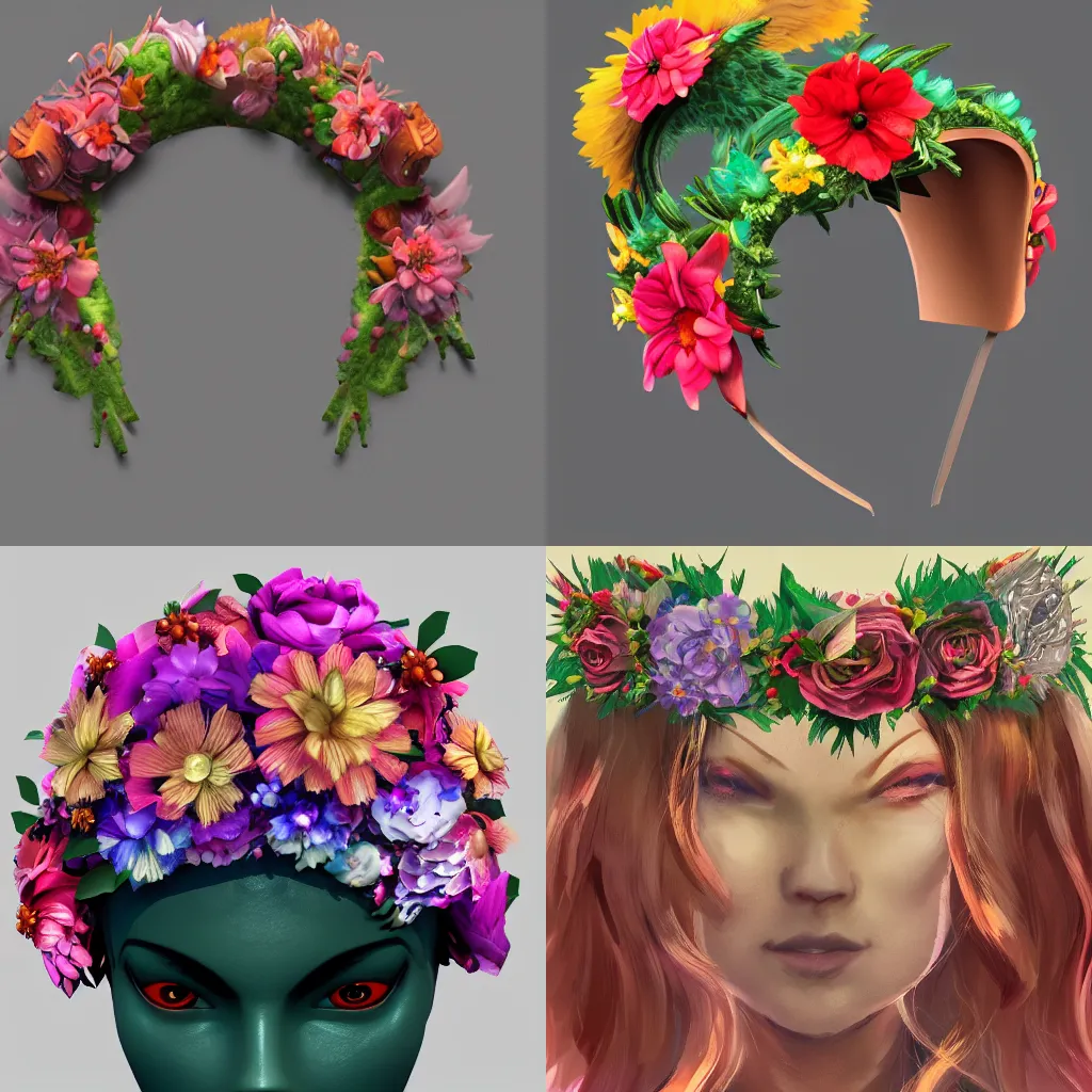 Prompt: Pacific Rim unproblematic flower crown, trending on artstation