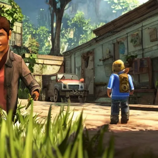 Image similar to a still of from the movie a bug's life crossover with the game uncharted 2 : among thieves