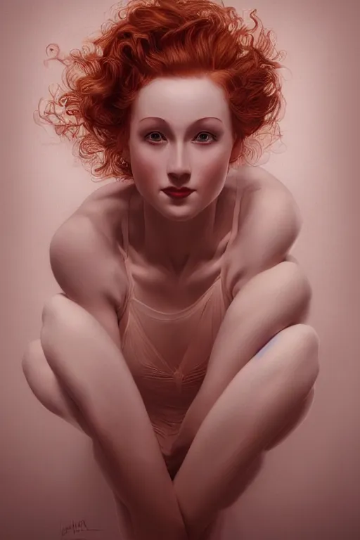 Image similar to hyperrealistic photography of a highly detailed and symmetrical gorgeous red head female ballerina in the style of vargas and wlop, highly detailed, face symmetry, masterpiece, award - winning, sharp focus, intricate concept art, ambient lighting, 8 k, artstation