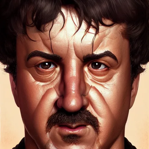 Image similar to potatoe with face of stallone, by ilya kuvshinov, rtx rendering, octane render 1 2 8 k, maya, extreme high intricate details by tom bagshaw, medium shot, close up shot, composition by sana takeda, lighting by greg rutkowski