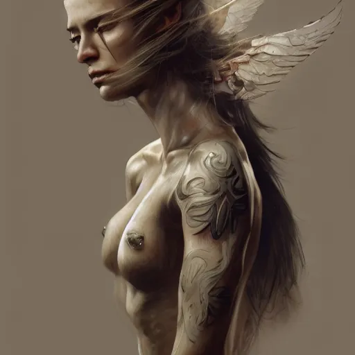 Prompt: tattoo design, a professional painting of a beautiful young female, partially clothed in battle armor, olive skin, long dark hair, beautiful bone structure, symmetrical facial features, intricate, elegant, digital painting, concept art, smooth, sharp focus, illustration, from Metal Gear, by Ruan Jia and Mandy Jurgens and Greg Rutkowski and Artgerm and William-Adolphe Bouguerea and artgerm, cat girl, anime