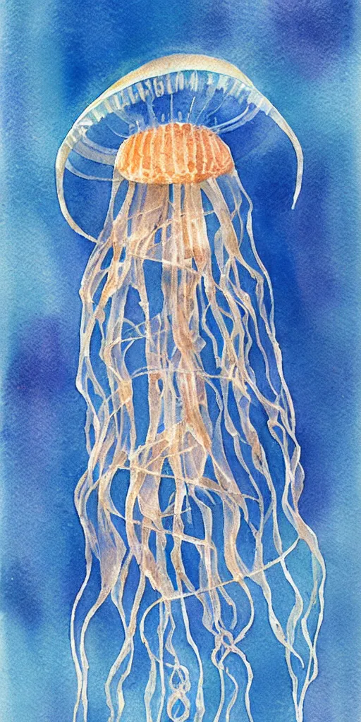 a realist watercolor painting of a beautiful jellyfish | Stable