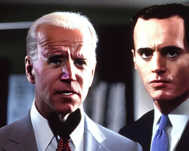 Prompt: Joe Biden as Patrick Bateman in American Psycho, film still