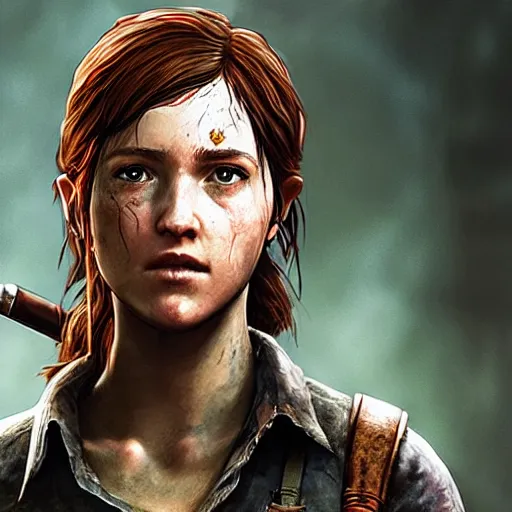 Prompt: Ellie from the last of us as a witcher, high quality 8k hd, oil on canvas, hyperralistic art