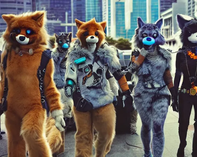 Image similar to high - resolution photograph from a nanopunk era furry fandom convention ( midwest furfest 2 0 4 7 ), taking place after the genetic revolution and singularity. photorealistic.