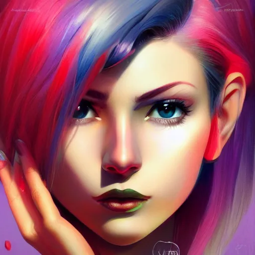 Image similar to half - darkness symmetrical void woman with cute - fine - face, pretty face, multicolored hair, realistic shaded perfect face, extremely fine details, by realistic shaded lighting, dynamic background, poster by ilya kuvshinov katsuhiro otomo, magali villeneuve, artgerm, jeremy lipkin and michael garmash and rob rey, riot games