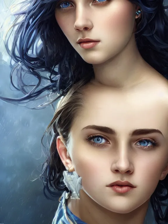 Image similar to hyperdetailed photo of a beautiful ukrainian girl with brown eyes and dark bob hairstyle, winds of winter, au naturel, blue eyes, cinematic lighting, studio quality, smooth render, smooth, sharp focus, illustration, art by artgerm and greg rutkowski and alphonse mucha and ian sprigger and wlop and krenz cushart