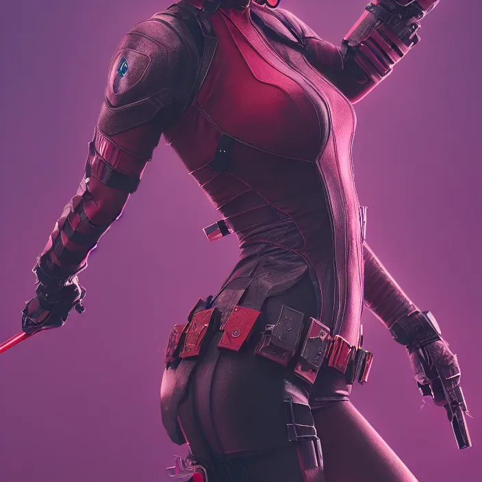 Image similar to taylor swift as lady deadpool. intricate abstract. intricate artwork. by tooth wu, wlop, beeple, dan mumford. octane render, trending on artstation, greg rutkowski very coherent symmetrical artwork. cinematic, hyper realism, high detail, octane render, 8 k, iridescent accents