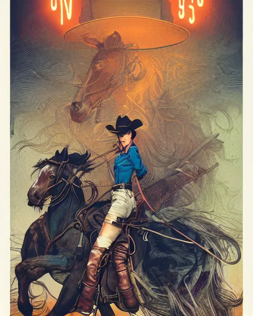 Image similar to a cowgirl, midshot single subject, art poster, ambient lighting, detailed, by ayami kojima, makoto shinkai, kilian eng