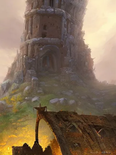 Prompt: ruins of a crumbling giant tower. highly detailed, digital painting, artstation, concept art, sharp focus, illustration, by justin gerard and artgerm, 8 k